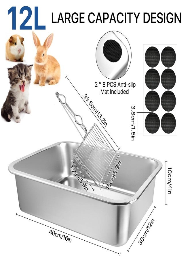 Lainballow Stainless Steel Cat Litter Box, 16 x 12 x 4 Large Litter Box, Non Stick Kitty Litter Pan with Metal Litter Scoop and Anti Slip Stickers for Kitten, Guinea Pig and Rabbit - Image 2